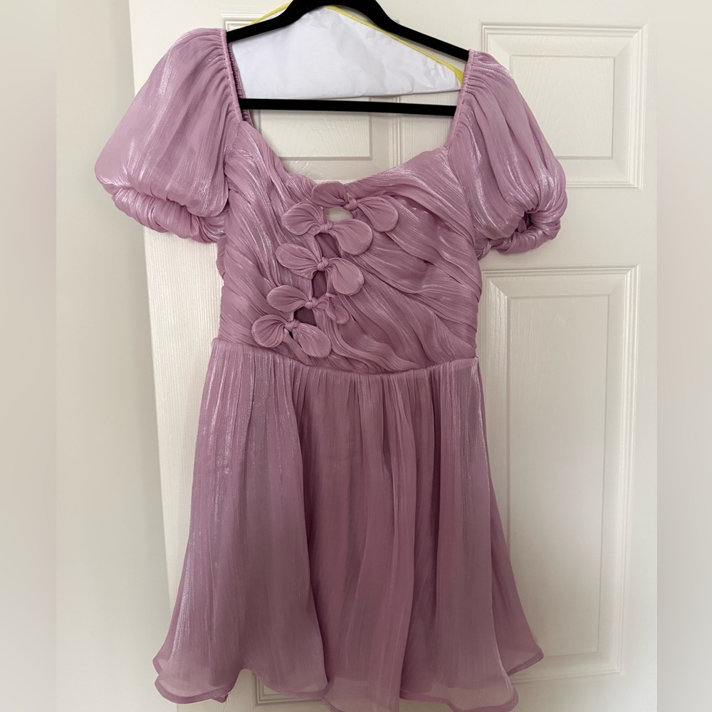 Elegant Lilac Puff Sleeve Dress